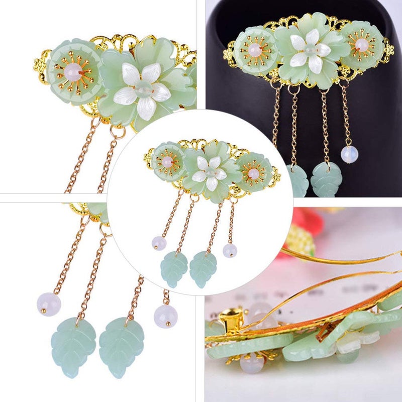 minkissy Glazed Flower Hair Clip 3.74X3.14 Inch Jade Hair Accessories Chinese Style Barrette for Women Festival Party Daily Use - Image 5